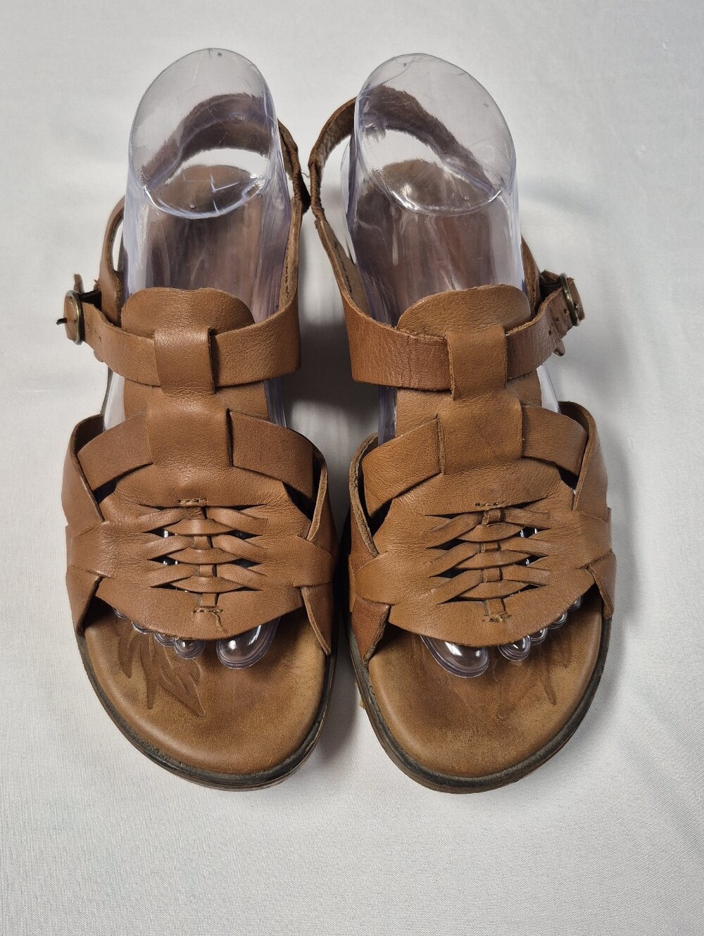 Born Cassia Brown Leather Fisherman Sandals Woven Strap Slingback Buckle Sz 9